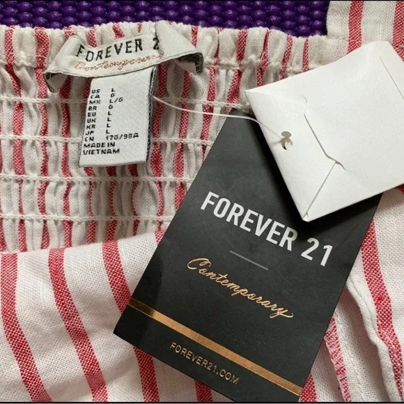 NEW Forever 21 F21 Women linen stripe crop top L & matching button down - Picture 3 of 16